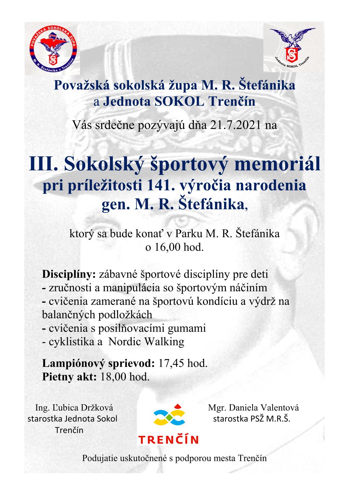 Plagát III. Sokolský memoriál 21.7.2021